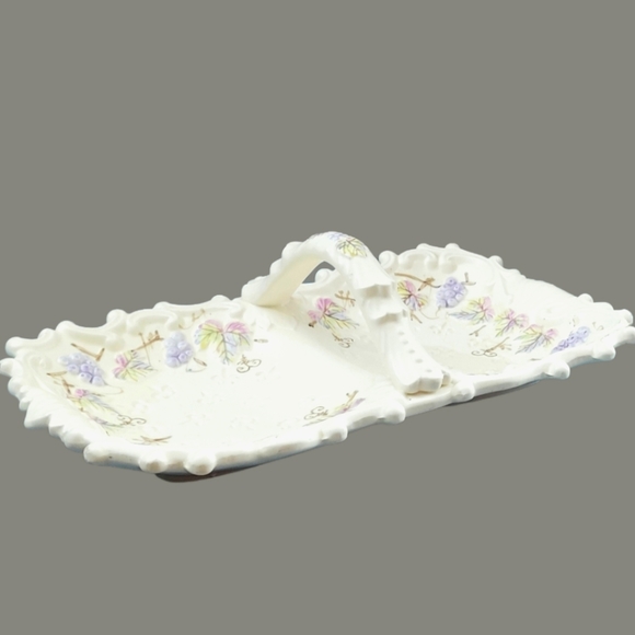 Vintage Ornate Embossed Grapes Divided Tray with Handle Japan - Picture 1 of 9